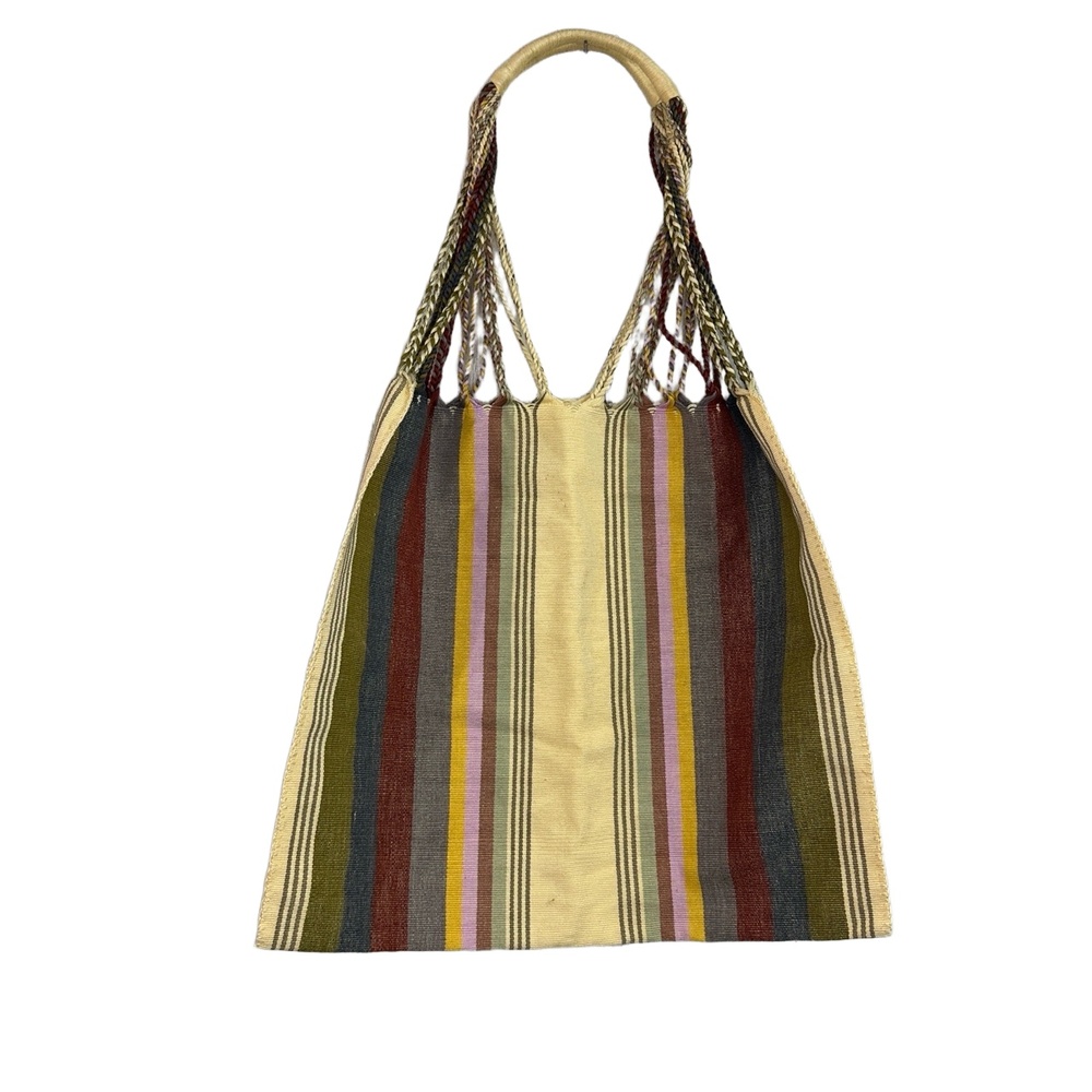 Boho Striped Tote Bag Multicolor Woven Cotton Shoulder Bag Oaxacan Beach Market - Picture 4 of 5